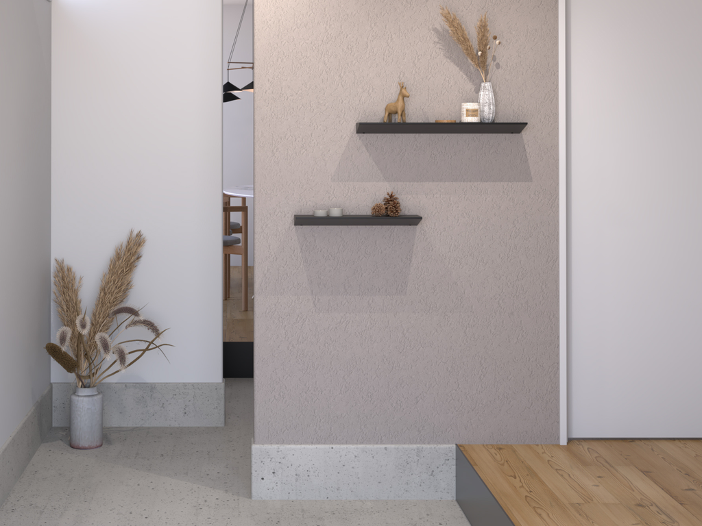 ウォールシェルフを2つ設置した玄関