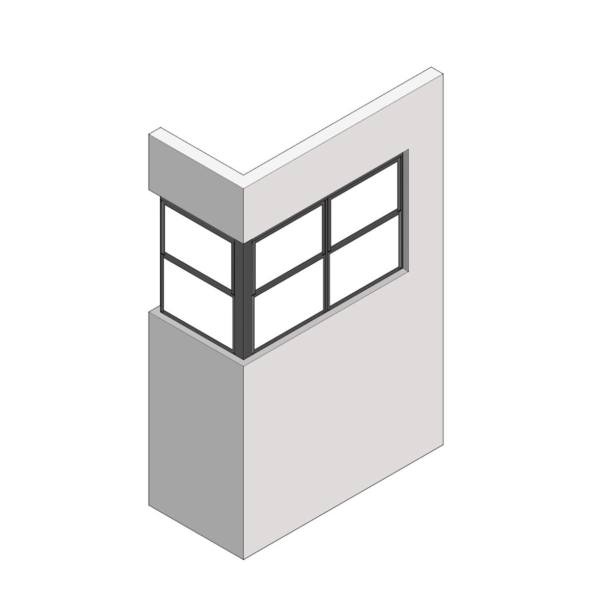 室内窓 コーナータイプ クロス巻込み 片側オープン納まり 上部開き 560×742（※受注生産品）