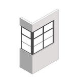 室内窓 コーナー/クロス巻込み/片側オープン納まり/上部開き/W560×H1097