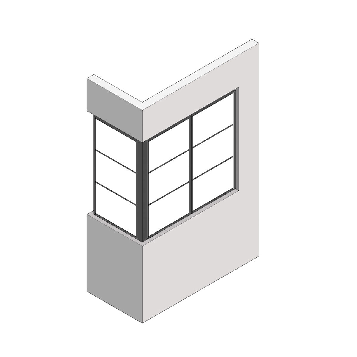 室内窓 コーナータイプ クロス巻込み 片側オープン納まり FIX 560×1097（※受注生産品）