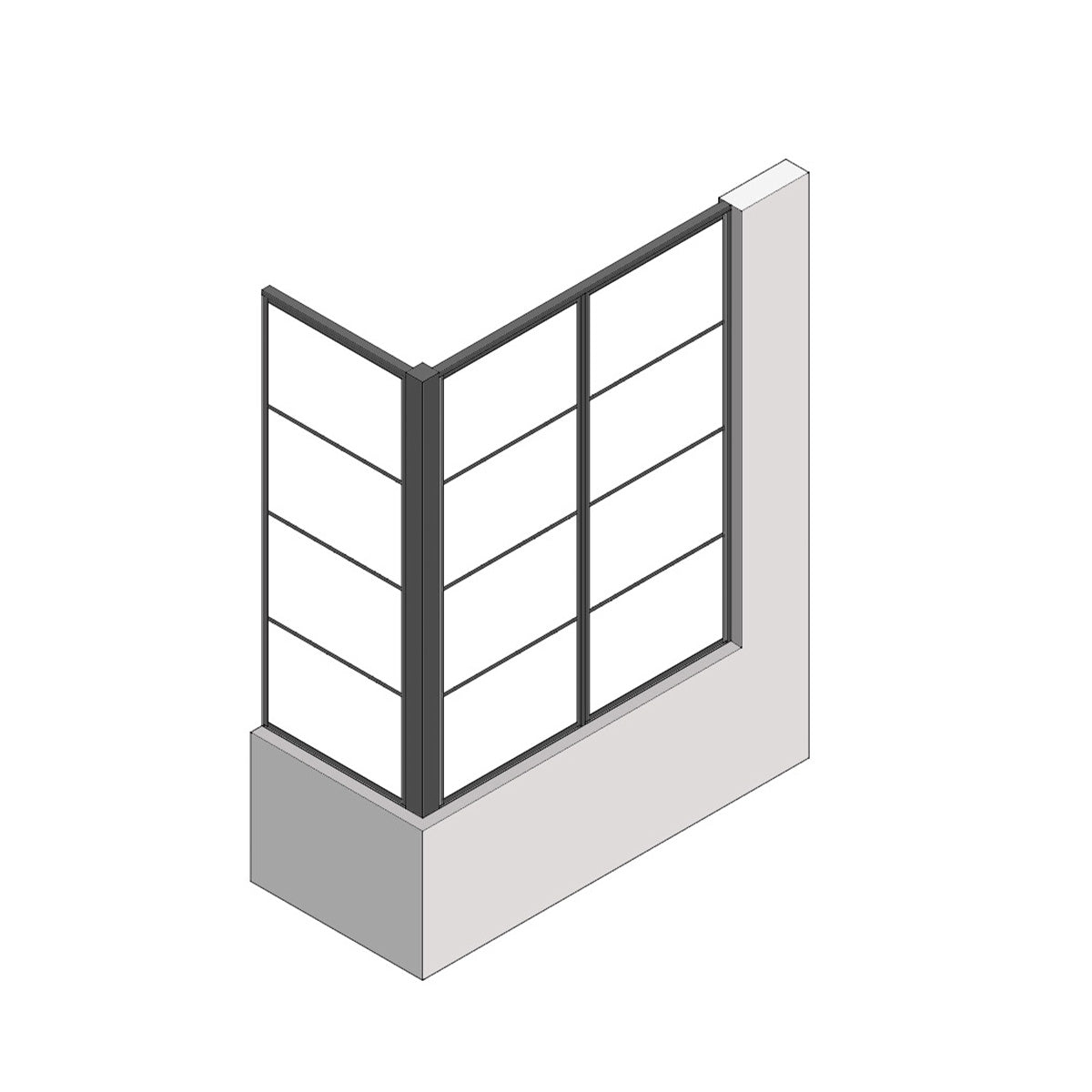 室内窓 コーナータイプ クロス巻込み 片側オープン納まり FIX 560×1452（※受注生産品）