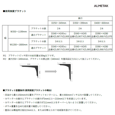 本製品にブラケットは付属しておりません。表をご確認のうえ、別ページよりご購入ください。